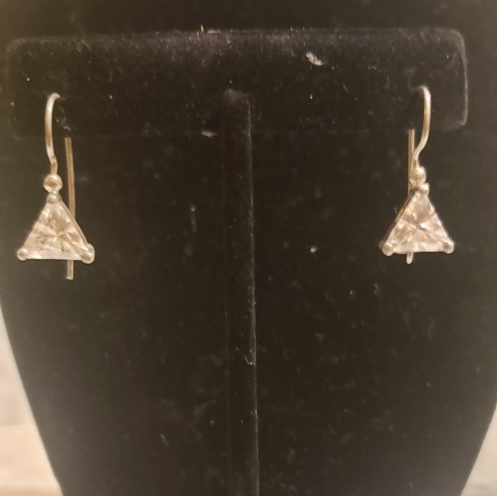 Sterling Silver Triangle Clear Stone Earrings - image 3